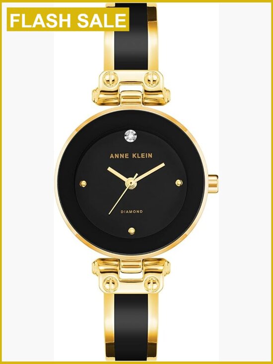 ANNE KLEIN Women Women\'s Genuine Diamond Dial Bangle Watch Stainless Steel Bracelet